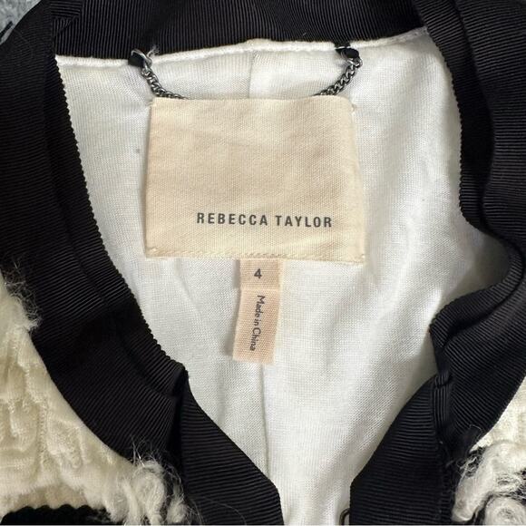 Rebecca Taylor Lana Fringe Tweed Jacket Black and White Size 4 - Picture 8 of 11